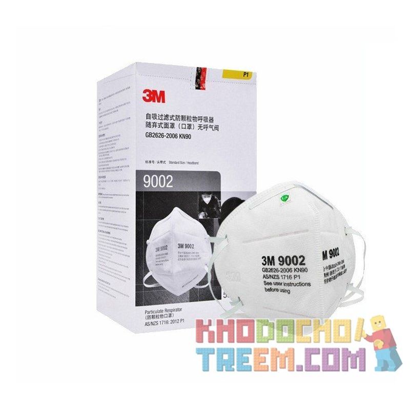 Một cái khẩu trang 3M 9002 KN90 lọc hơn 90% bụi siêu mịn PM2.5 , đeo đầu, chun tổng hợp, chính hãng