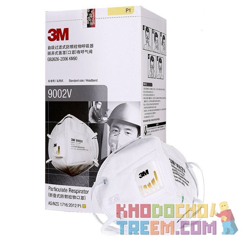 Một cái khẩu trang 3M 9002V KN90 lọc hơn 90% bụi siêu mịn PM2.5 , đeo đầu, chun tổng hợp, chính hãng