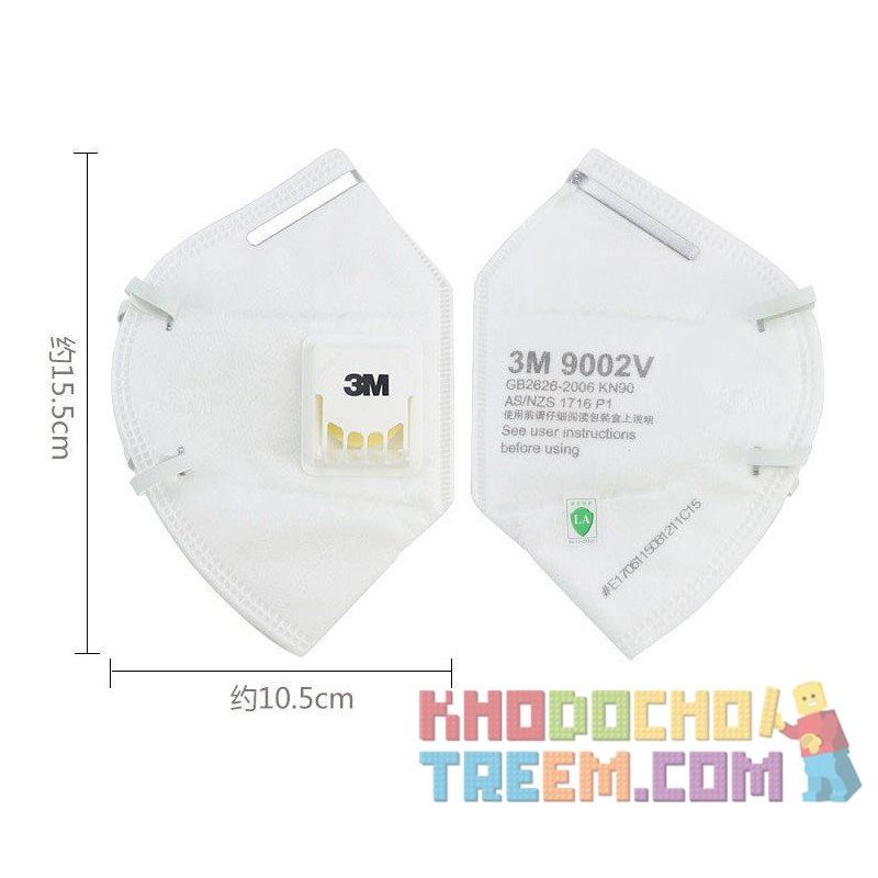 Một cái khẩu trang 3M 9002V KN90 lọc hơn 90% bụi siêu mịn PM2.5 , đeo đầu, chun tổng hợp, chính hãng