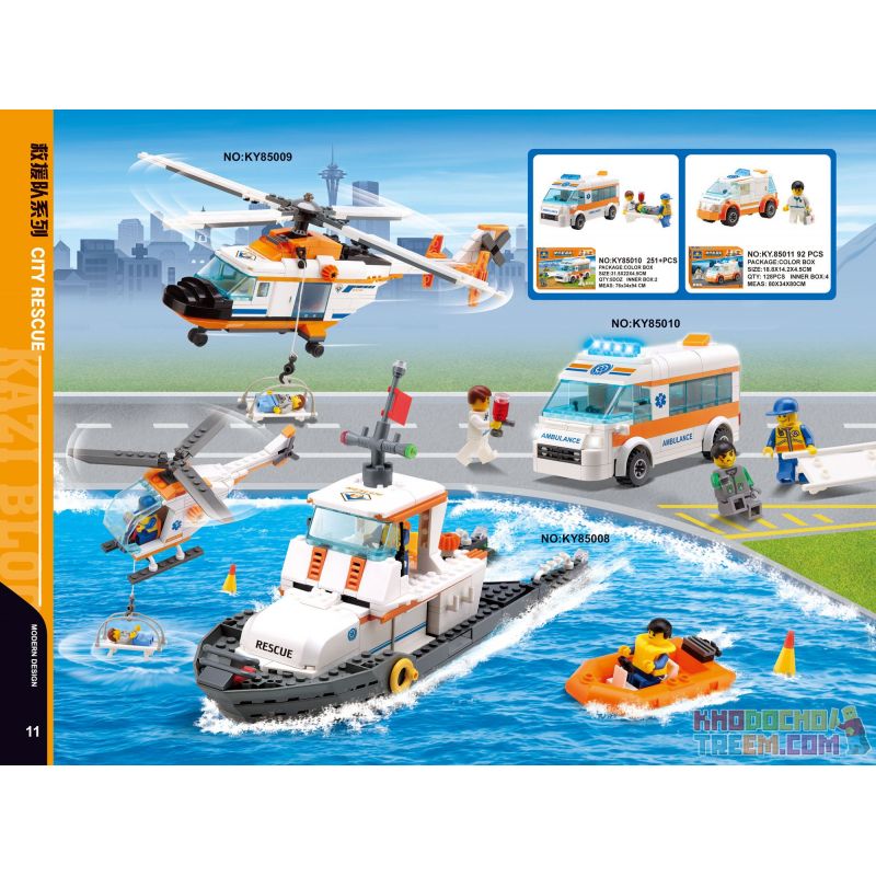 Kazi KY85011 85011 non  XE CỨU THƯƠNG bộ đồ chơi xếp lắp ráp ghép mô hình City CITY RESCUE AMBULANCE Thành Phố 92 khối