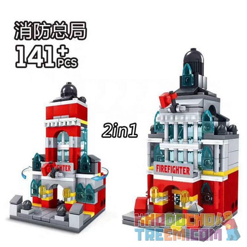 Kazi KY5004 5004 non Lego PHÒNG CHÁY CHỮA 2IN1 bộ đồ chơi xếp lắp ráp ghép mô hình Mini Modular ARCHITECTURE FIRE DEPARTMENT Đường Phố Thu Nhỏ 141 khối