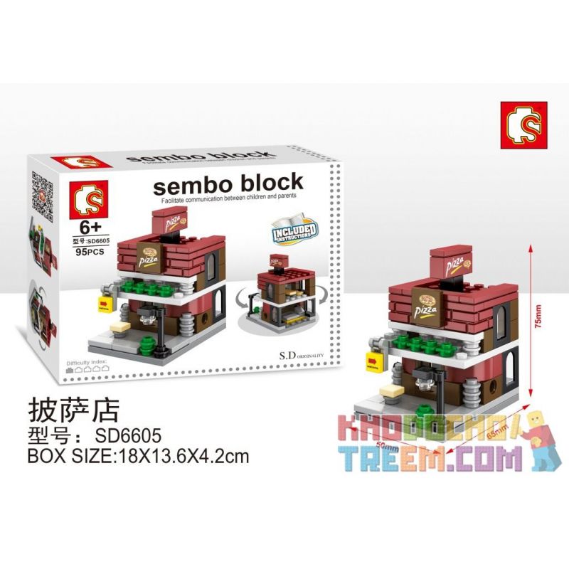 SEMBO WEKKI VIGGI SD6605 6605 non Lego CỬA HÀNG BÁNH PIZZA bộ đồ chơi xếp lắp ráp ghép mô hình Mini Modular SEMBO BLOCK PIZZA Đường Phố Thu Nhỏ 95 khối