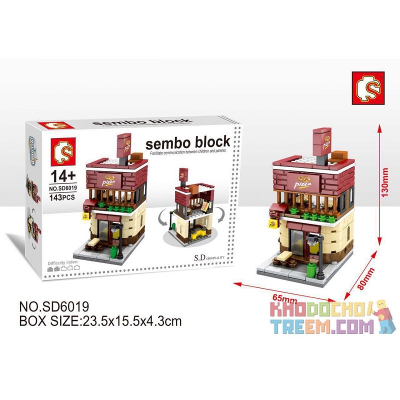 SEMBO 601512 SD6019 6019 non Lego CỬA HÀNG BÁNH PIZZA bộ đồ chơi xếp lắp ráp ghép mô hình Mini Modular HOLIDAY STREET PIZZA SHOP Đường Phố Thu Nhỏ 143 khối