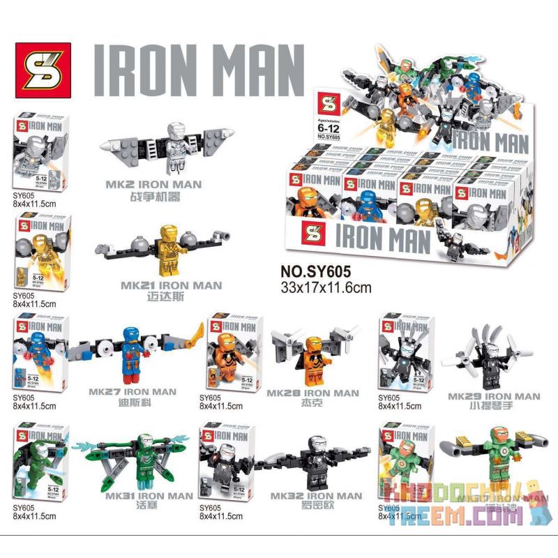 SHENG YUAN SY SY605 non Lego IRON MAN 8. bộ đồ chơi xếp lắp ráp ghép mô hình Super Heroes Siêu Nhân Anh Hùng 241 khối