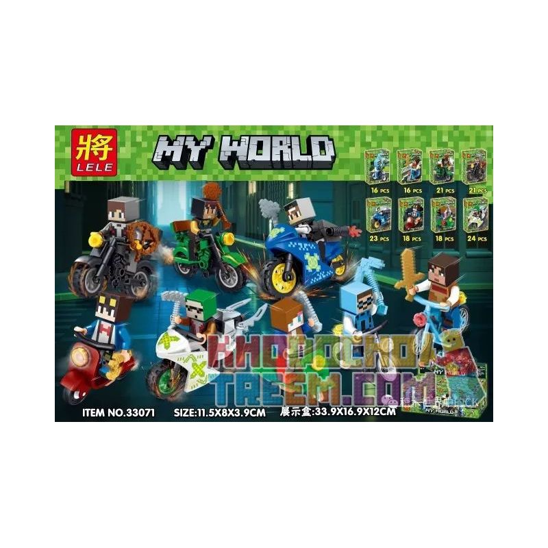 LELE 33071 non Lego 8 CHIẾC XE MÁY THU NHỎ bộ đồ chơi xếp lắp ráp ghép mô hình Minecraft MY WORLD Game Xây Dựng 157 khối