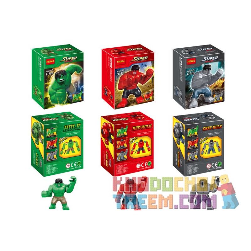 JISI 0144 0145 0146 non Lego HULK NGƯỜI KHỔNG LỒ ĐỎ XÁM bộ đồ chơi xếp lắp ráp ghép mô hình Super Heroes HULK、RED HULK、GRAY Siêu Nhân Anh Hùng