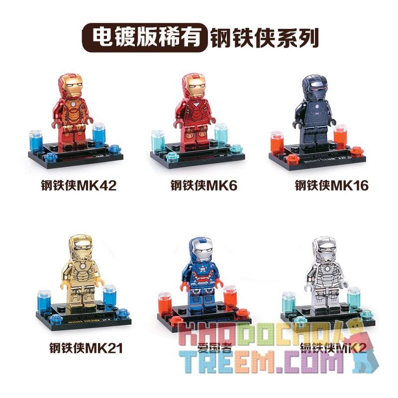 JISI 800A 800B 800C 800D 800E 800F non Lego PHIÊN BẢN NGƯỜI SƯU TẬP MẠ ĐIỆN IRON MAN MINIFIGURE 6 bộ đồ chơi xếp lắp ráp ghép mô hình Super Heroes AVENGERS IRON MAN Siêu Nhân Anh Hùng