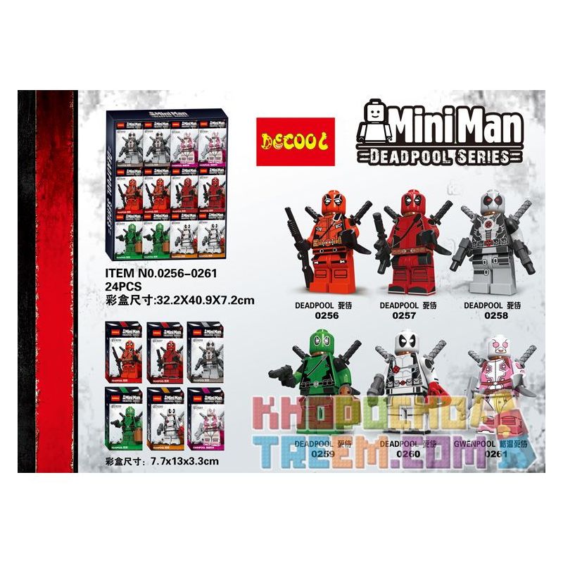 JISI 0256 0257 0258 0259 0260 0261 non Lego DEADPOOL MINIFIGURE 6 bộ đồ chơi xếp lắp ráp ghép mô hình Super Heroes MINIMAN DEADPOOL SERIES Siêu Nhân Anh Hùng