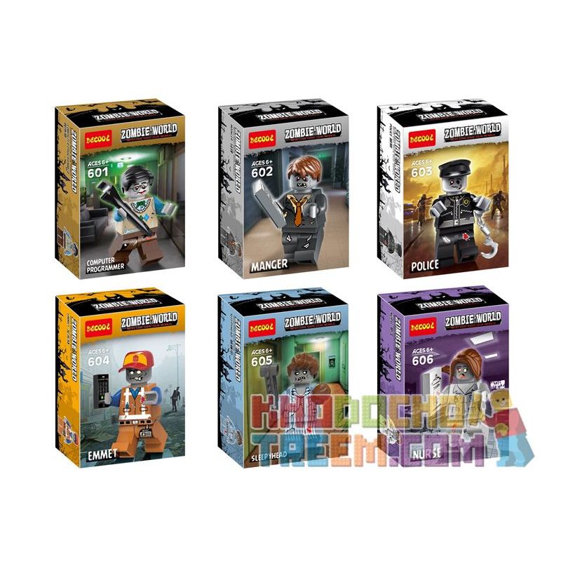 JISI 601 602 603 604 605 606 non Lego 6 NHÂN VẬT NHỎ bộ đồ chơi xếp lắp ráp ghép mô hình Zombie World Thế Giới Zombie