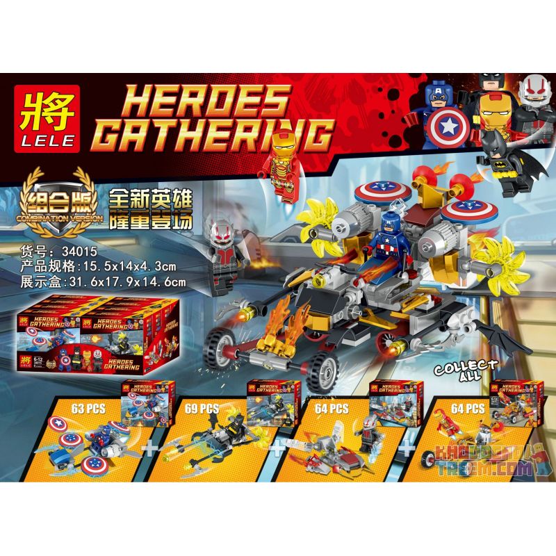 LELE 34015 non Lego 4 BỘ ĐỒ SIÊU ANH HÙNG bộ đồ chơi xếp lắp ráp ghép mô hình Super Heroes HEROES GATHERING Siêu Nhân Anh Hùng 260 khối