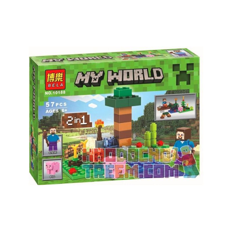 Bela 10188 Lari 10188 non Lego TRANG TRẠI NHỎ 2 TRONG 1 bộ đồ chơi xếp lắp ráp ghép mô hình Minecraft MY WORLD Game Xây Dựng 57 khối