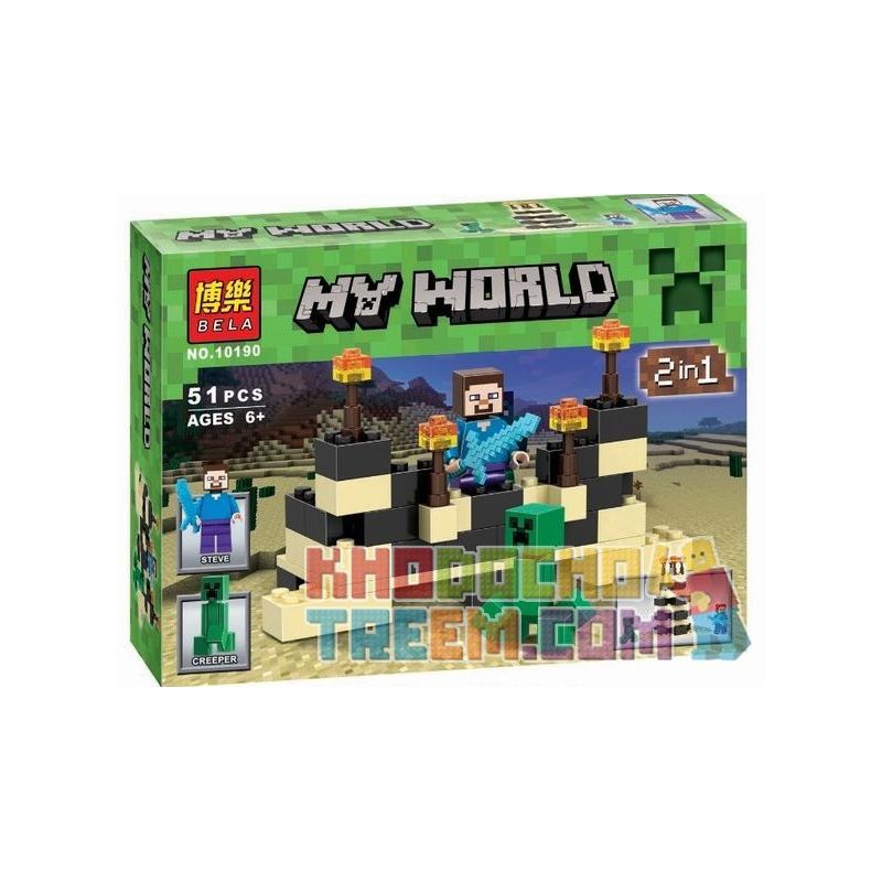 Bela 10190 Lari 10190 non Lego THÁP SA MẠC 2 TRONG 1 bộ đồ chơi xếp lắp ráp ghép mô hình Minecraft MY WORLD Game Xây Dựng 51 khối