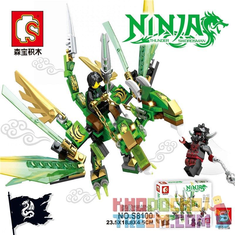 SHENG YUAN SY S8100 8100 non Lego CON RỒNG MÀU XANH LÁ CÂY bộ đồ chơi xếp lắp ráp ghép mô hình The Lego Ninjago Movie NINJA THUNDER SWORDSMAN Ninja Lốc Xoáy 174 khối