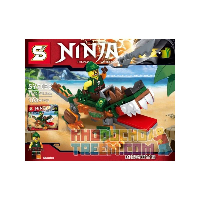 SHENG YUAN SY SY706B 706B non Lego CON CÁ SẤU HUNG DỮ bộ đồ chơi xếp lắp ráp ghép mô hình The Lego Ninjago Movie BUCKO & CROCODILE Ninja Lốc Xoáy 108 khối