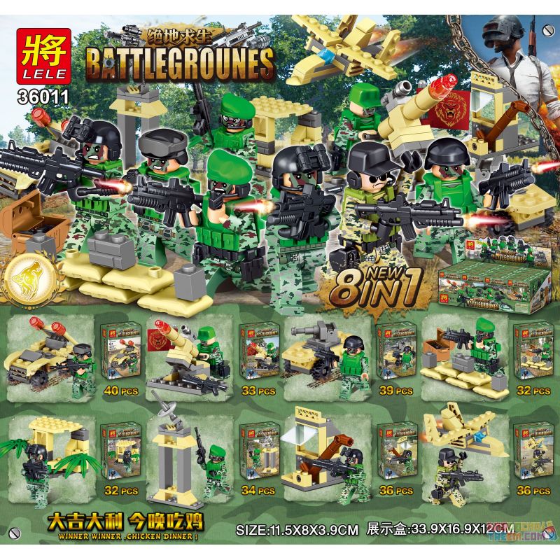 LELE 36011 non Lego 8 CẢNH NHỎ NHỎ bộ đồ chơi xếp lắp ráp ghép mô hình Pubg Battlegrounds Bắn Súng 282 khối