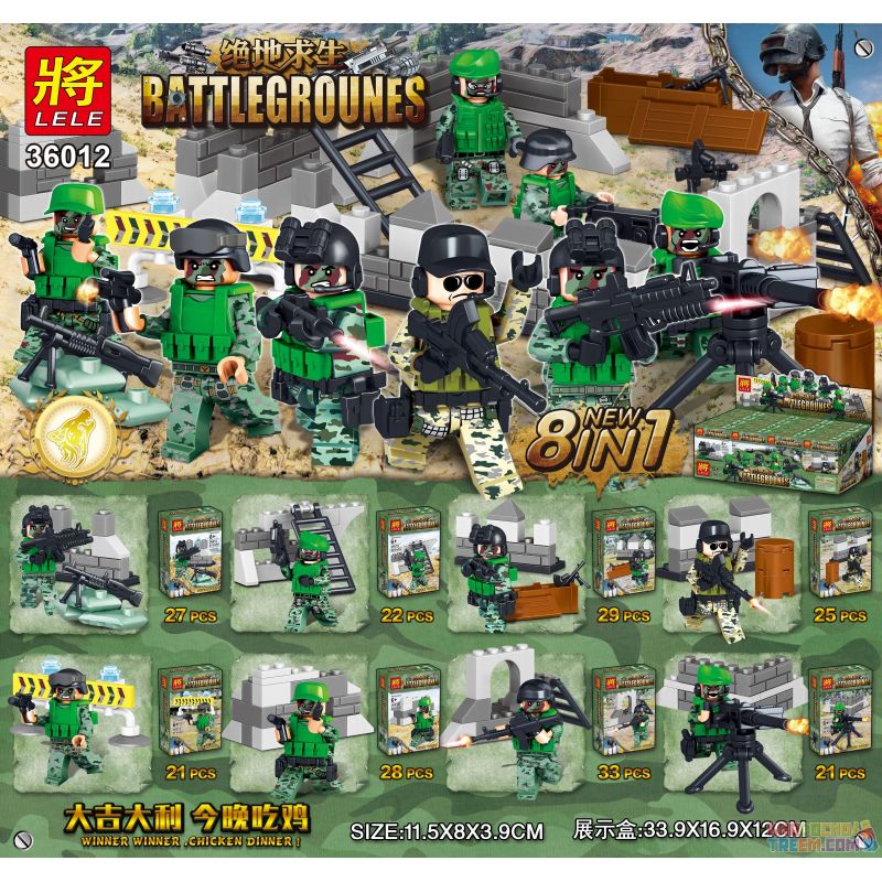 LELE 36012 non Lego 8 CẢNH NHỎ NHỎ bộ đồ chơi xếp lắp ráp ghép mô hình Pubg Battlegrounds Bắn Súng 206 khối