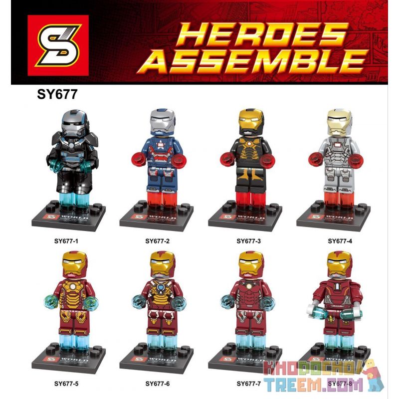 SHENG YUAN SY SY677 non Lego IRON MAN MINIFIGURE PATRIOT WAR MACHINE MK46MK1 8 bộ đồ chơi xếp lắp ráp ghép mô hình Super Heroes HEROES ASSEMBLE Siêu Nhân Anh Hùng