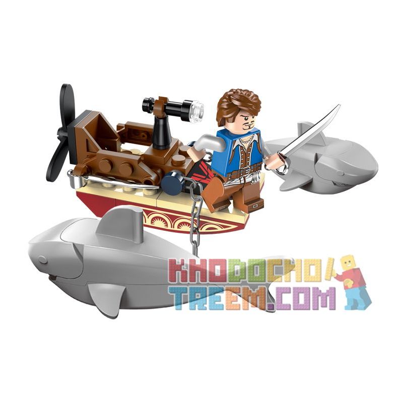 Enlighten 1302 Qman 1302 non  CÁ MẬP ĐẶC NHIỆM bộ đồ chơi xếp lắp ráp ghép mô hình Pirates Of The Caribbean LEGENDARY PIRATES Cướp Biển Vùng Caribe 45 khối