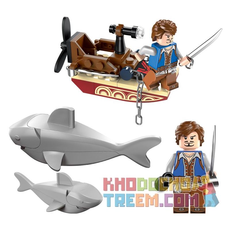 Enlighten 1302 Qman 1302 non  CÁ MẬP ĐẶC NHIỆM bộ đồ chơi xếp lắp ráp ghép mô hình Pirates Of The Caribbean LEGENDARY PIRATES Cướp Biển Vùng Caribe 45 khối