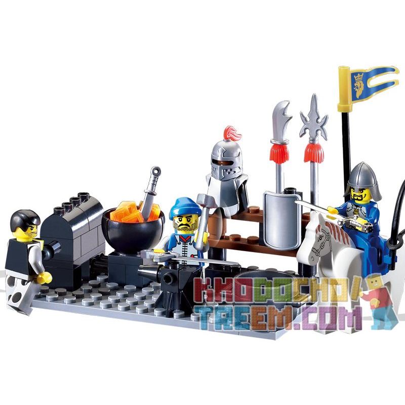 Enlighten 1013 Qman 1013 Xếp hình kiểu Lego Castle Knights Smithy Castle Blacksmith Shop Lò Rèn 81 khối