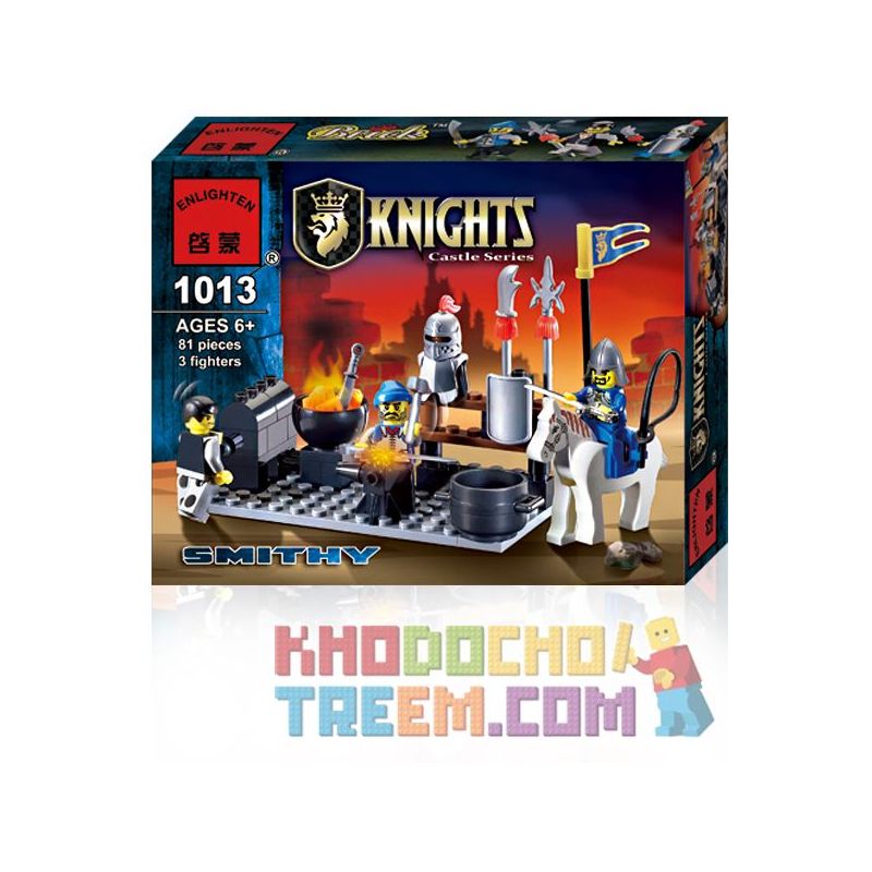 Enlighten 1013 Qman 1013 non  LÒ RÈN bộ đồ chơi xếp lắp ráp ghép mô hình Medieval Castle CASTLE KNIGHTS SMITHY Chiến Tranh Trung Cổ 81 khối