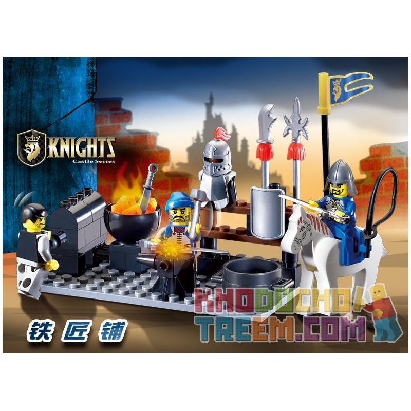 Enlighten 1013 Qman 1013 non  LÒ RÈN bộ đồ chơi xếp lắp ráp ghép mô hình Medieval Castle CASTLE KNIGHTS SMITHY Chiến Tranh Trung Cổ 81 khối