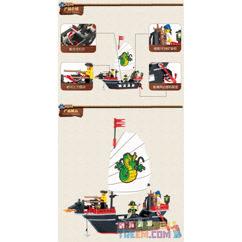 Enlighten 301 Qman 301 non  TÀU CƯỚP BIỂN BARBARA bộ đồ chơi xếp lắp ráp ghép mô hình Pirates Of The Caribbean CORSAIR BARBARA Cướp Biển Vùng Caribe 211 khối