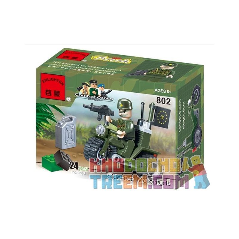 Enlighten 802 Qman 802 non Lego XE BA BÁNH bộ đồ chơi xếp lắp ráp ghép mô hình Military Army COMBATZONES SIDE-CAR MOTORCYCLE Quân Sự Bộ Đội 24 khối
