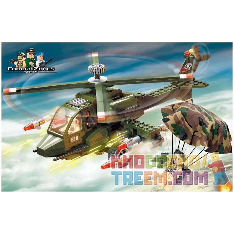 Enlighten 818 Qman 818 non  MÁY BAY TRỰC THĂNG bộ đồ chơi xếp lắp ráp ghép mô hình Military Army COMBATZONES HELICOPTER Quân Sự Bộ Đội 275 khối