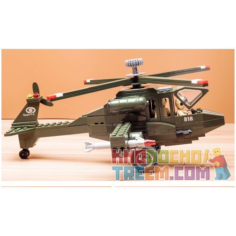 Enlighten 818 Qman 818 non  MÁY BAY TRỰC THĂNG bộ đồ chơi xếp lắp ráp ghép mô hình Military Army COMBATZONES HELICOPTER Quân Sự Bộ Đội 275 khối