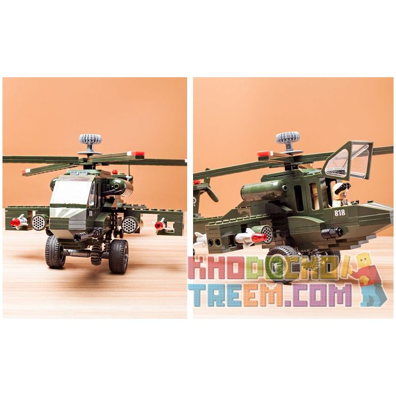 Enlighten 818 Qman 818 non  MÁY BAY TRỰC THĂNG bộ đồ chơi xếp lắp ráp ghép mô hình Military Army COMBATZONES HELICOPTER Quân Sự Bộ Đội 275 khối