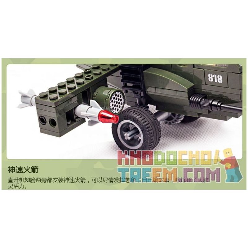 Enlighten 818 Qman 818 non  MÁY BAY TRỰC THĂNG bộ đồ chơi xếp lắp ráp ghép mô hình Military Army COMBATZONES HELICOPTER Quân Sự Bộ Đội 275 khối
