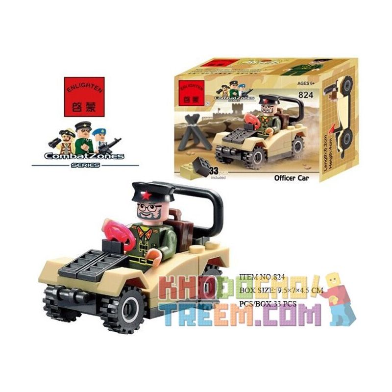 Enlighten 824 Qman 824 non Lego XE CÁN BỘ bộ đồ chơi xếp lắp ráp ghép mô hình Military Army COMBATZONES OFFICER CAR Quân Sự Bộ Đội 33 khối