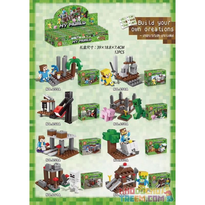YILE 855 855A 856A 857A 858A 859A 860A 861A 862A Xếp hình kiểu Lego MINECRAFT MY WORLD 8 Minifigure Scenes 8 Cảnh Nhỏ Nhỏ gồm 8 hộp nhỏ