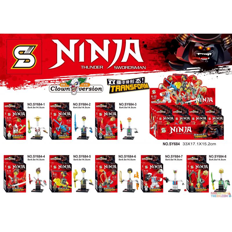 SHENG YUAN SY 684 SY684 SY684-1 684-1 SY684-2 684-2 SY684-3 684-3 SY684-4 684-4 SY684-5 684-5 SY684-6 684-6 SY684-7 684-7 SY684-8 684-8 Xếp hình kiểu THE LEGO NINJAGO MOVIE Ninja Thunder Swordsman Clown Version Spring Man Clown Version 8 Springman Clown Edition 8 Kiểu Máy gồm 10 hộp nhỏ