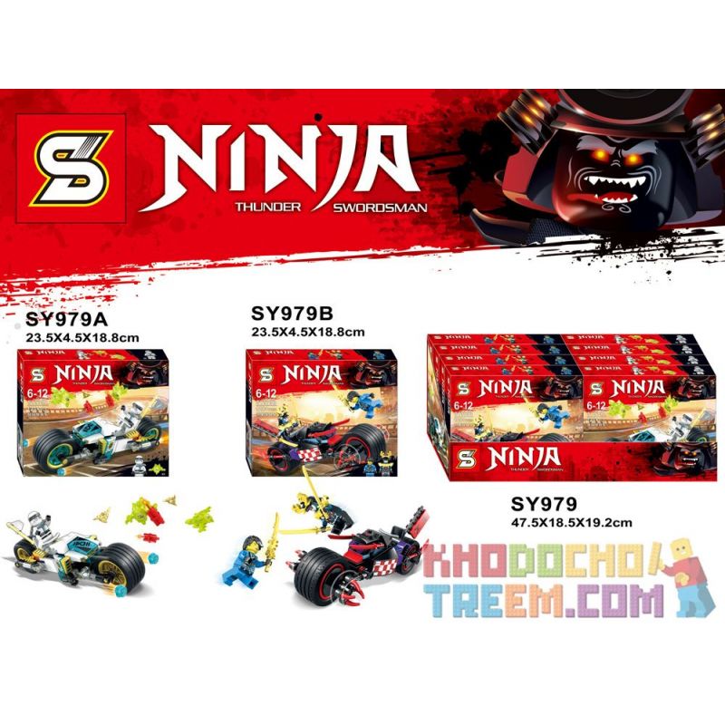 SHENG YUAN SY SY979A 979A SY979B 979B 979 SY979 non Lego LỐC MÔ TÔ ĐEN 2 LOẠI bộ đồ chơi xếp lắp ráp ghép mô hình The Lego Ninjago Movie NINJA THUNDER SWORDSMAN Ninja Lốc Xoáy 249 khối
