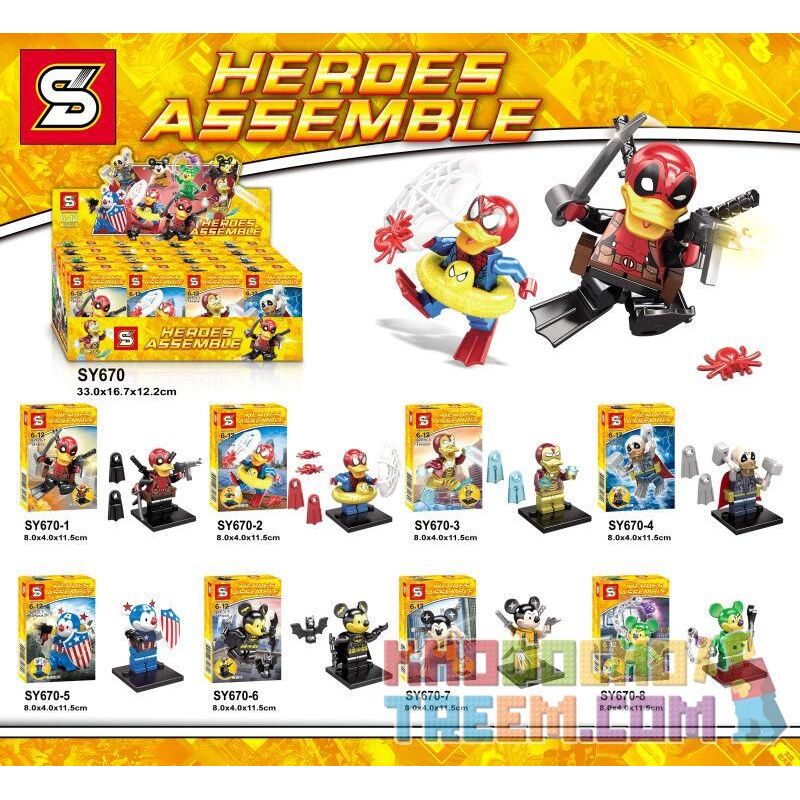 SHENG YUAN SY 670 SY670 SY670-1 670-1 SY670-2 670-2 SY670-3 670-3 SY670-4 670-4 SY670-5 670-5 SY670-6 670-6 SY670-7 670-7 SY670-8 670-8 Xếp hình kiểu Lego MARVEL SUPER HEROES Heroes Assemble Deadpool Duck Mickey Mouse 6 Minifigures Deadpool Vịt Mickey Mouse Minifigure 6 gồm 10 hộp nhỏ