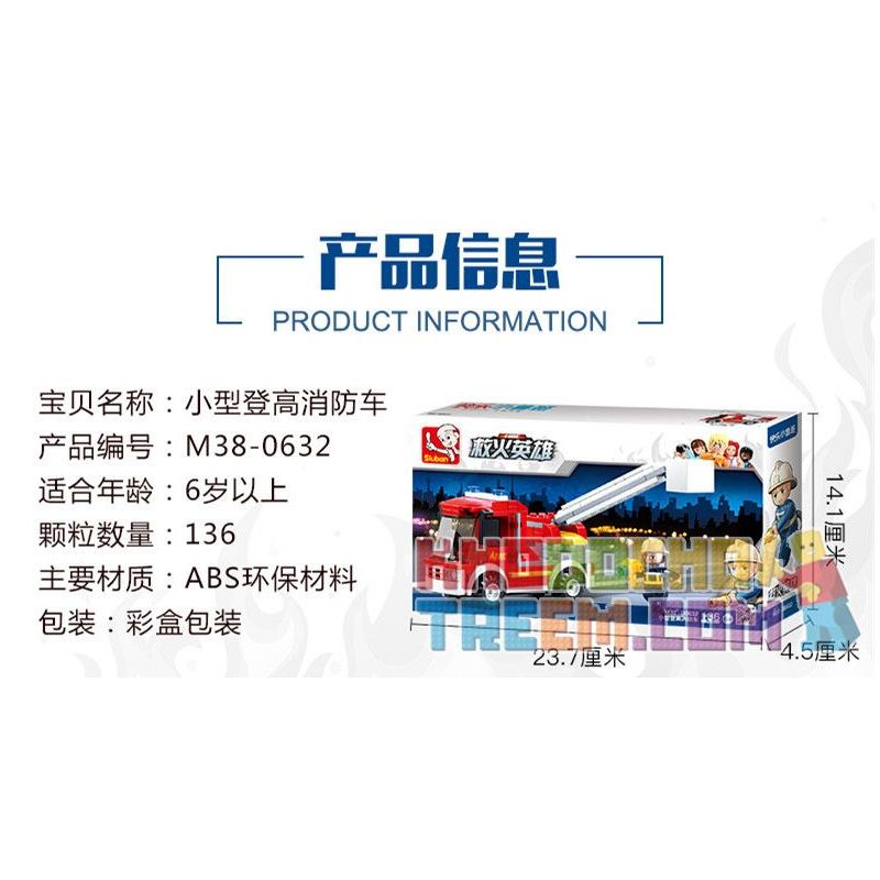 SLUBAN M38-0632 0632 M380632 38-0632 non  XE CỨU HỎA NHỎ ĐI LÊN bộ đồ chơi xếp lắp ráp ghép mô hình Fire Rescure SAMLL FIRE TRUCK 136 khối