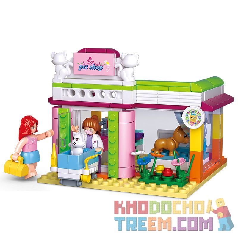 SLUBAN M38-B0602 B0602 0602 M38B0602 38-B0602 Xếp hình kiểu Lego GIRL'S DREAM Pet Shop Dolphin Bay Pink Dream Pet Beauty Store Cửa Hàng Chải Lông Thú Cưng 195 khối