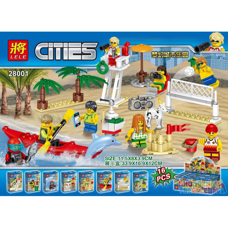 LELE 28001 Xếp hình kiểu Lego CITY Dream City Park Beach Minifigures 8 Types Dream City Paradise Beach Minifigure Bộ 8 