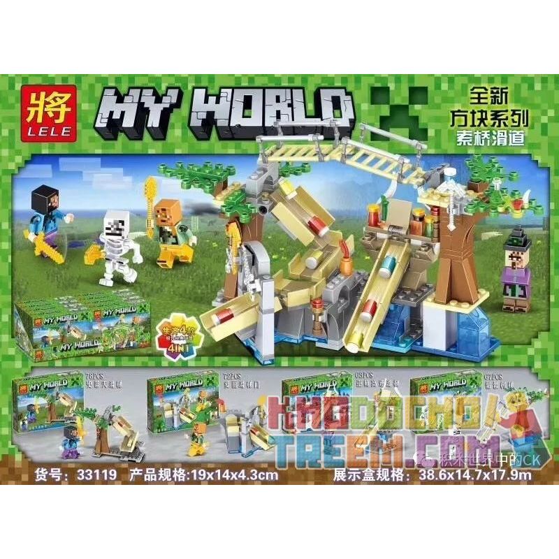 LELE 33119 non Lego CẦU TRƯỢT CÁP KẾT HỢP 4 KIỂU bộ đồ chơi xếp lắp ráp ghép mô hình Minecraft MY WORLD Game Xây Dựng 280 khối