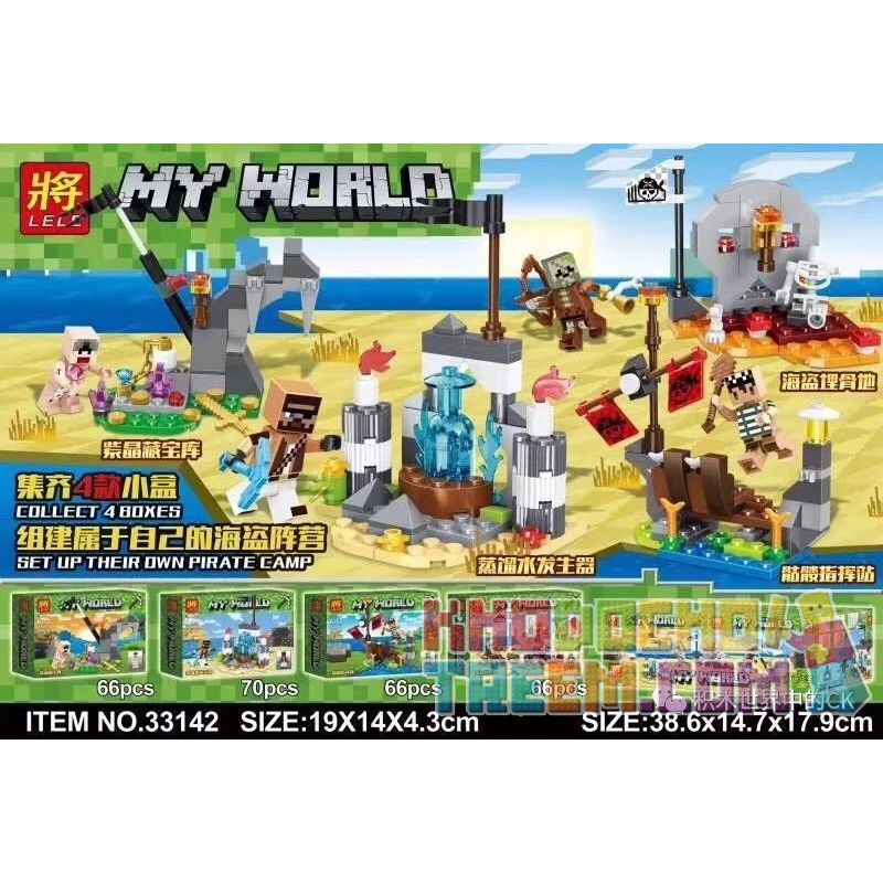 LELE 33142 33142-1 33142-2 33142-3 33142-4 Xếp hình kiểu Lego MINECRAFT MY WORLD Pirate Camp 4 Models Trại Hải Tặc 4 gồm 4 hộp nhỏ 268 khối