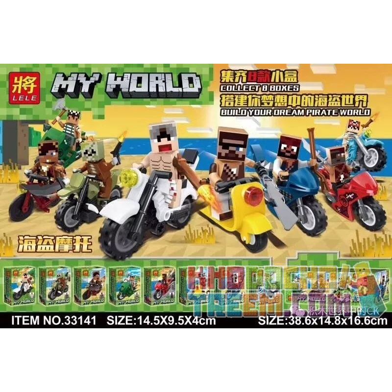 LELE 33141 33141-1 33141-2 33141-3 33141-4 33141-5 33141-6 33141-7 33141-8 Xếp hình kiểu Lego MINECRAFT MY WORLD 8 Pirate Motorcycle Minifigures 8 Nhân Vật Nhỏ Mô Tô Cướp Biển gồm 8 hộp nhỏ
