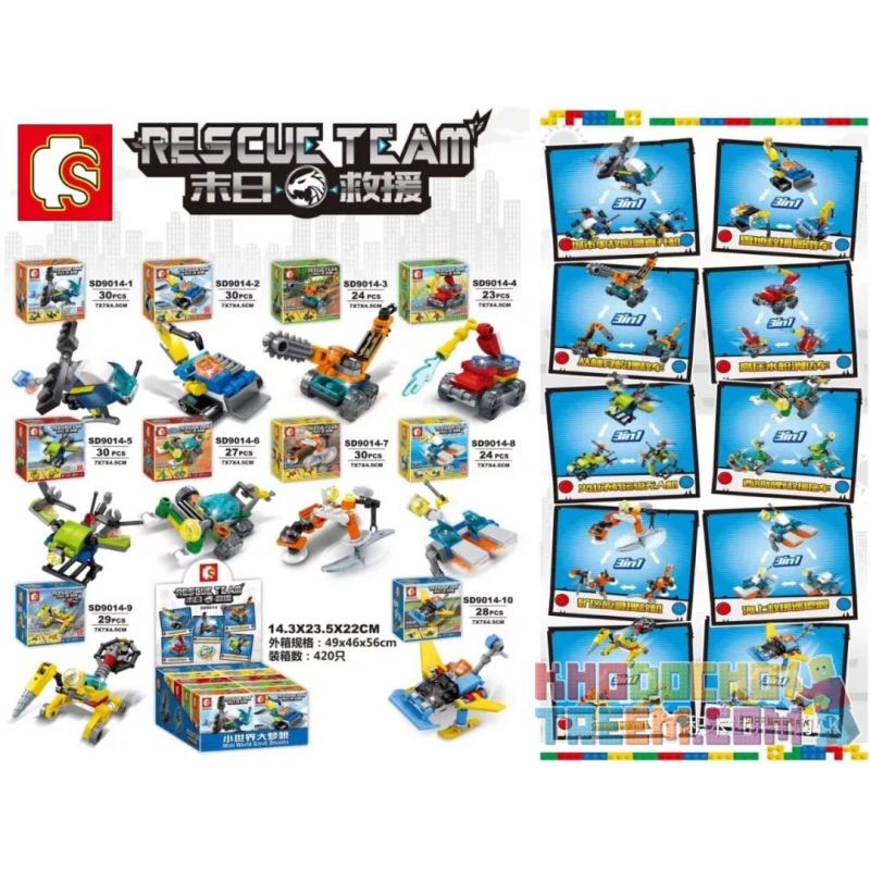 SEMBO SD9014 9014 non Lego 10 LOẠI PHƯƠNG TIỆN bộ đồ chơi xếp lắp ráp ghép mô hình Rescue Team Đội Cứu Hộ 275 khối