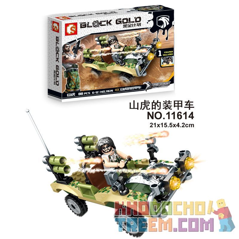 SEMBO 11614 Xếp hình kiểu Lego Black Gold Mountain Tiger's Armored Vehicle Xe Bọc Thép Của Shanhu 88 khối