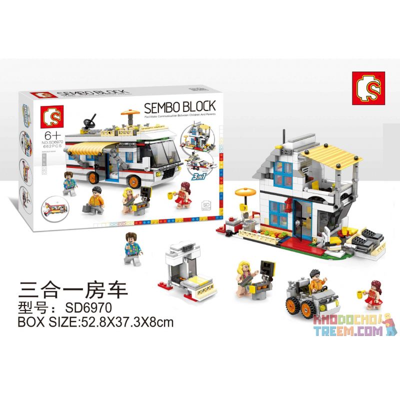 SEMBO WEKKI VIGGI SD6970 6970 non Lego RV CABIN KỲ NGHỈ DU THUYỀN BA TRONG MỘT bộ đồ chơi xếp lắp ráp ghép mô hình Creator 3 In 1 Sáng Tạo Với 3 Mẫu 662 khối