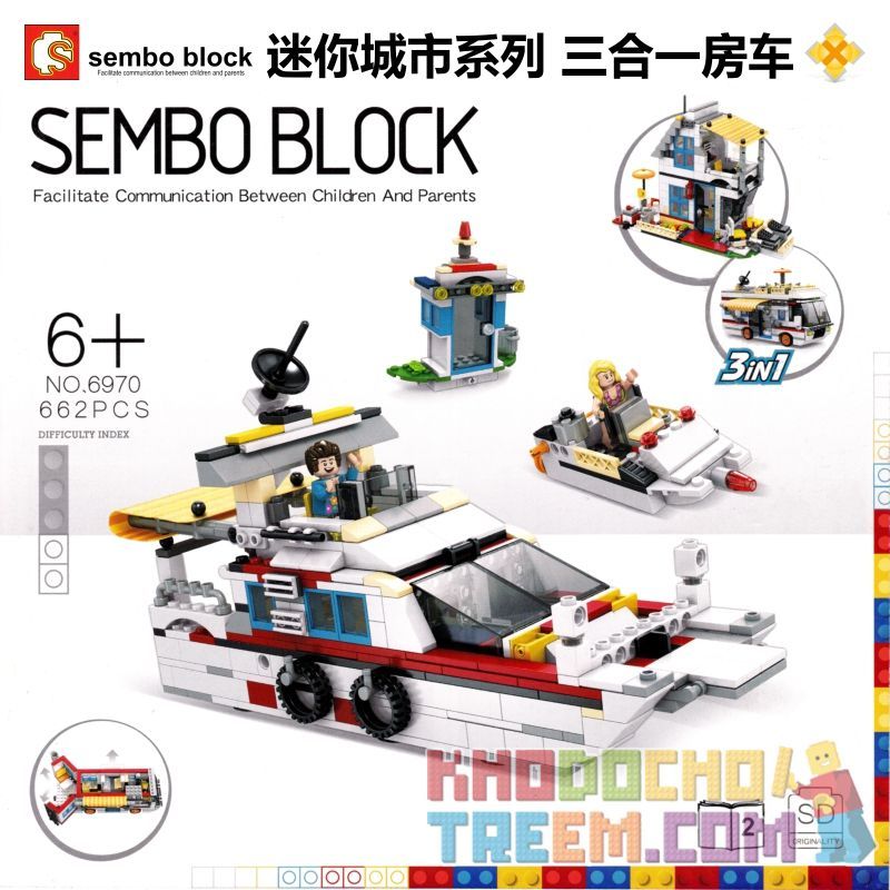 SEMBO WEKKI VIGGI SD6970 6970 non  RV CABIN KỲ NGHỈ DU THUYỀN BA TRONG MỘT bộ đồ chơi xếp lắp ráp ghép mô hình Creator 3 In 1 Sáng Tạo Với 3 Mẫu 662 khối