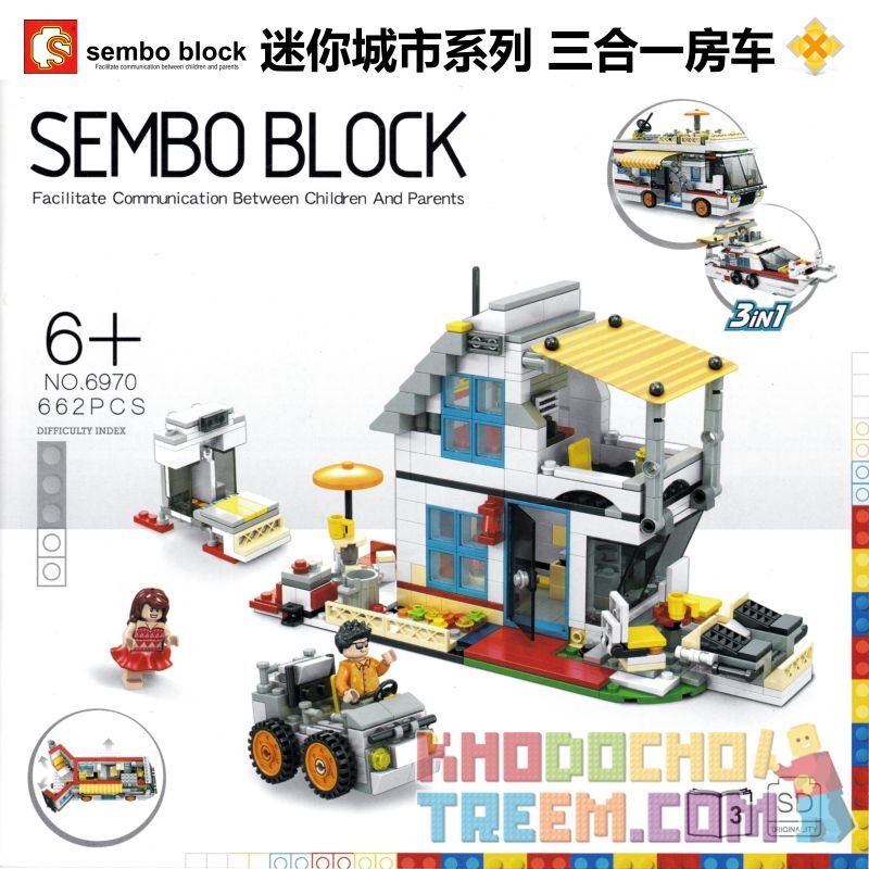 SEMBO WEKKI VIGGI SD6970 6970 non  RV CABIN KỲ NGHỈ DU THUYỀN BA TRONG MỘT bộ đồ chơi xếp lắp ráp ghép mô hình Creator 3 In 1 Sáng Tạo Với 3 Mẫu 662 khối