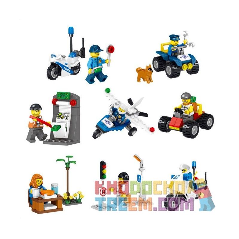 LELE 28002 Xếp hình kiểu Lego CITY Police 8 Minifigure Vehicles 8 Xe Cấu Hình Nhỏ 
