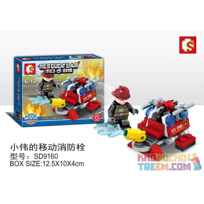 SEMBO SD9160 9160 Xếp hình kiểu Lego RESCUE TEAM Doomsday Rescue Xiaowei's Mobile Fire Hydrant Trụ Cứu Hỏa Di động Của Xiaowei 55 khối